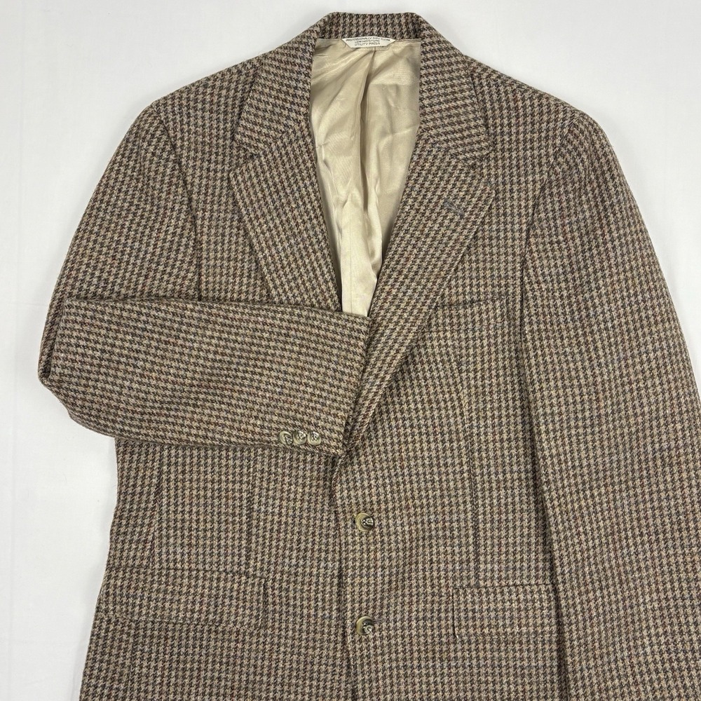 VTG Bert Pulitzer Wool Tweed Semi-Lined Sport Coat 40R Brown Houndstooth USA EUC